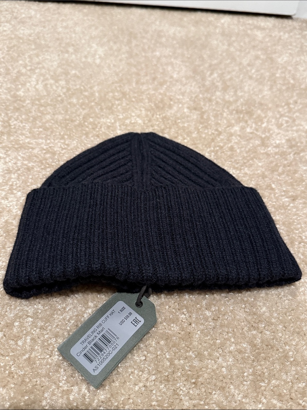 All Saints Black Ribbed Fold-Over Beanie - Picture 4 of 4
